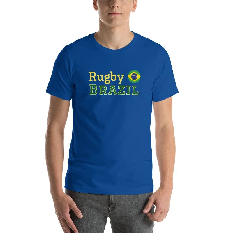 Camping hiking trail heights-Brazil Rugby Blue Cotton T-shirt