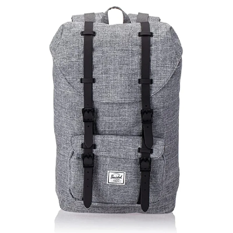 Camping hiking gear pros-Herschel Unisex Raven Crosshatch/Black Rubber/3m Insert Mid-Volume 17L Laptop Backpack - 10020-00919