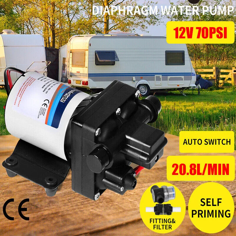 waterproof camping gear boxes-12V Caravan Water Pump High Pressure Self-priming rv Camping Boat 70PSI 20.8L/M