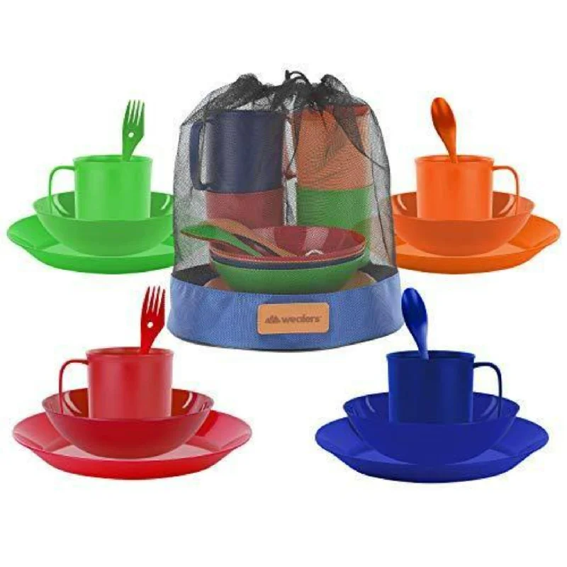 Camping hiking trail mild-16-Piece Plastic Outdoor Dinnerware Camping Dish Set