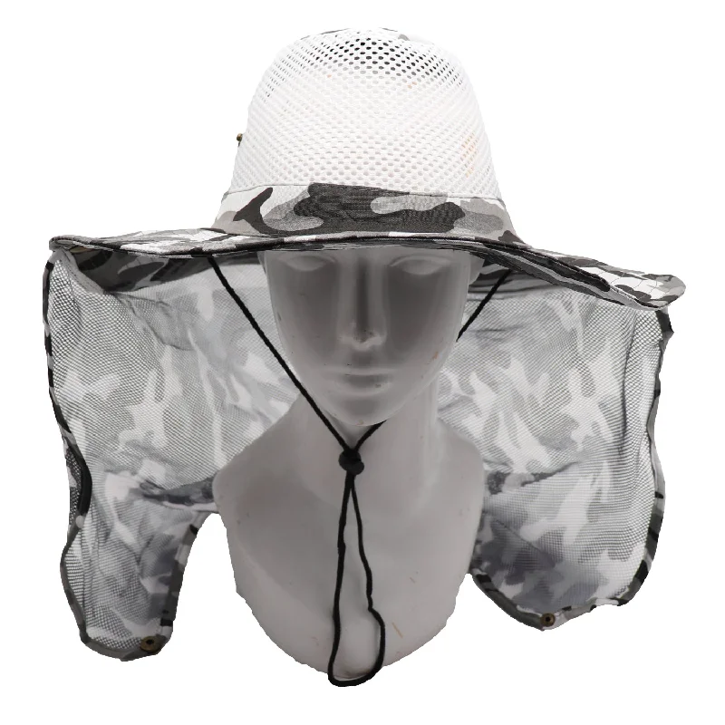 lightweight camping fire trays-Bucket Flap Boonie Slouch Hat Wide Brim Mesh Crown Neck UV Protect Breathable, Arctic Camo