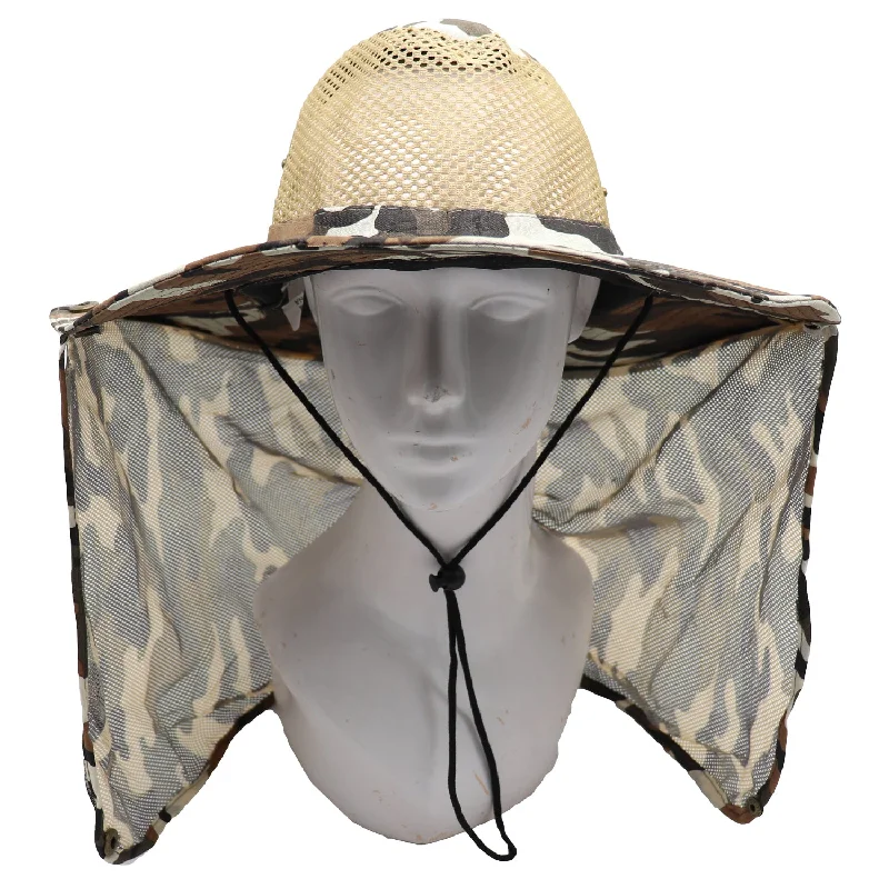 durable camping tent cords-Bucket Flap Boonie Slouch Hat Wide Brim Mesh Crown Neck UV Protect Breathable, Desert Camo