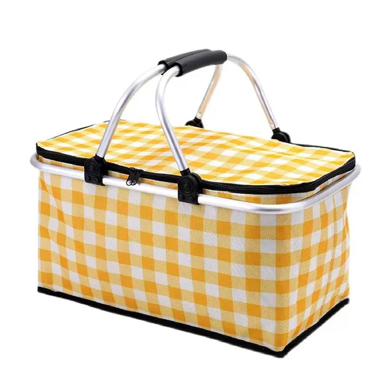 foldable camping spice racks-Collapsible Outdoor Camping Portable Insulated Picnic Basket Camping Picnic Ice Pack(Yellow Grid)