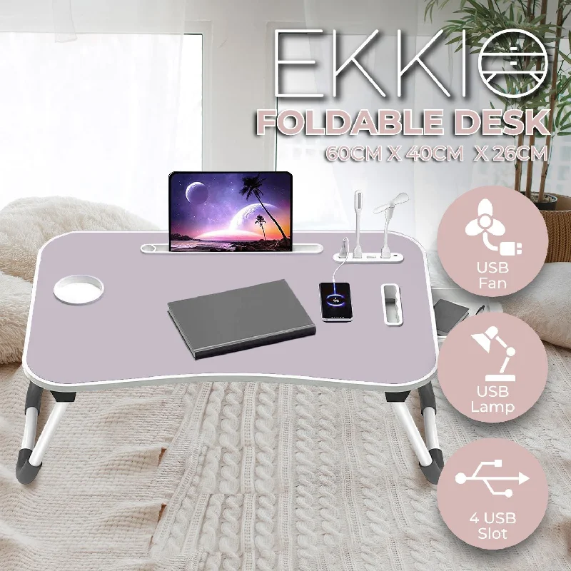 portable camping water warmers-Ekkio Portable Laptop Bed Desk Foldable Legs with USB Charge Port Home Office Light Pink