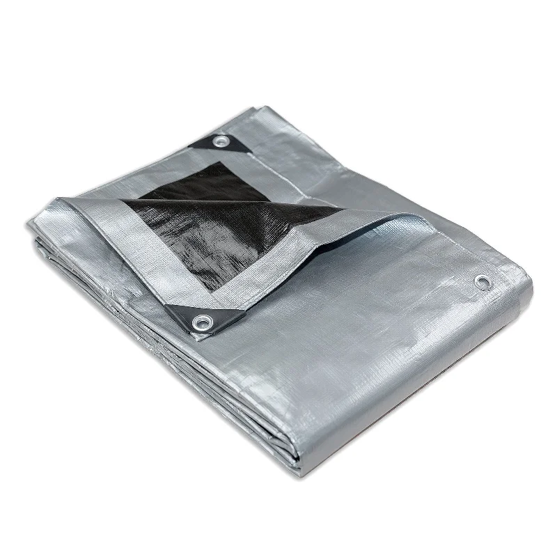 eco-friendly camping wash bags-Heavy Duty Silver Black Tarp Tarpaulin 3.6x3.6m