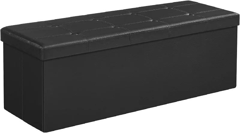 durable camping rainfly clips-SONGMICS 109cm Folding Storage Ottoman Bench Black