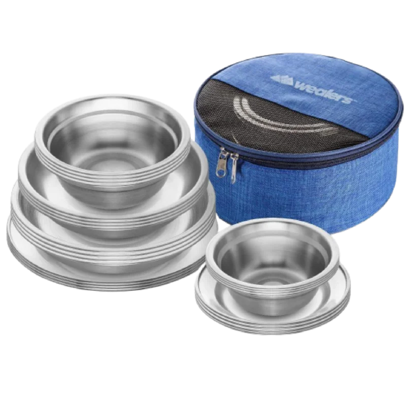 Camping hiking trail lull-Stainless Steel Plates and Bowls Camping Dinnerware Set for Kids and Adults with Travel Kit